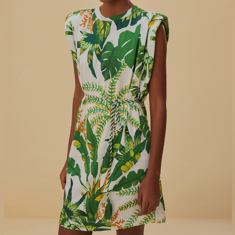 Farm Rio Tropical Forest Off-White T-Shirt Dress. Size M.